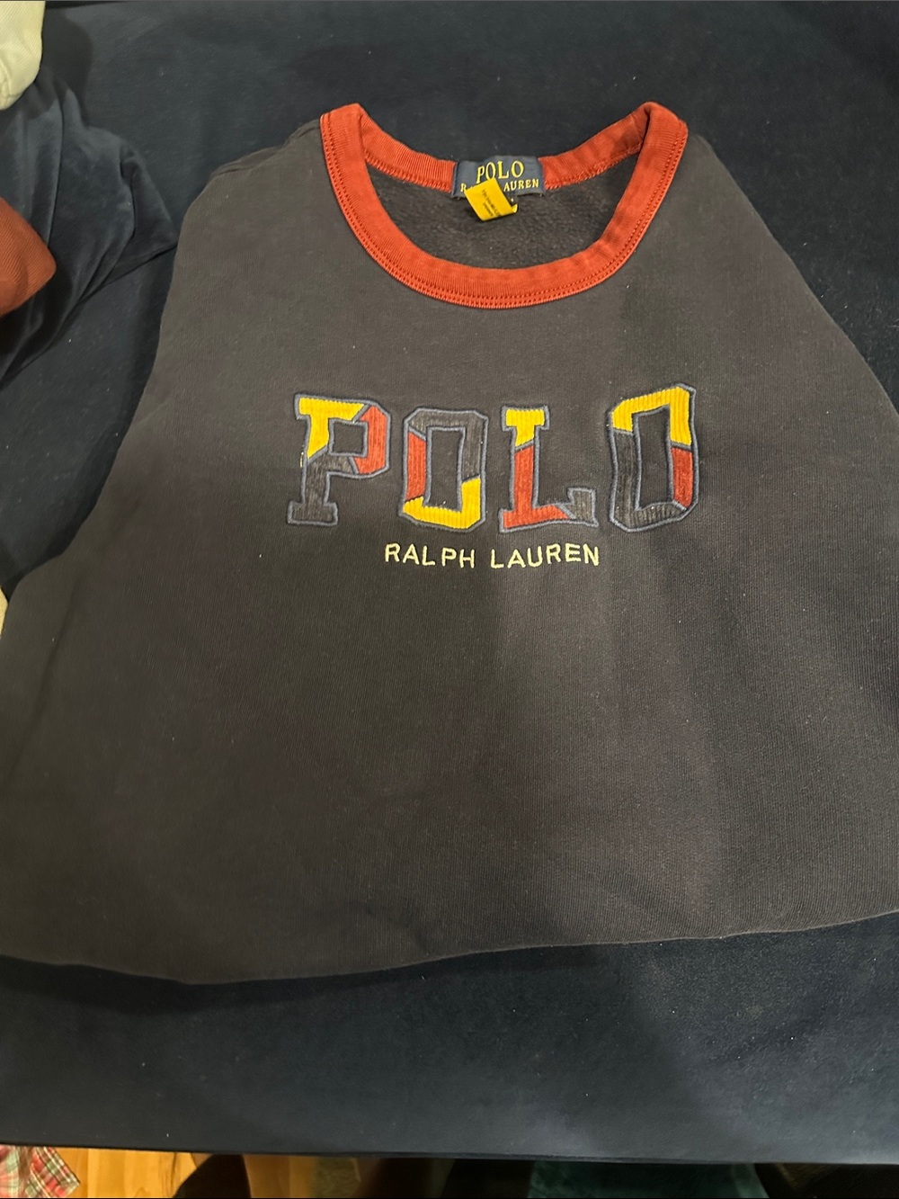 Polo by Ralph Lauren Black Tee with Red Neck Trim and Multicolor Logo